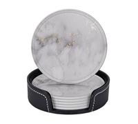 Sottobicchieri in pelle premium, semplici, in marmo, color oro, grigio e bianco - Set da 6 con supporto, eleganti sottobicchieri per bevande, per cucina, caffè e arredamento per la casa