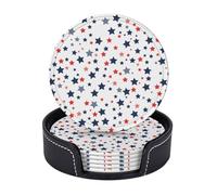 Sottobicchieri in pelle premium semplici, rossi, blu e bianchi, con stella Independence Day - Set da 6 con supporto, eleganti sottobicchieri per bevande, per cucina, caffè e arredamento per la casa