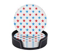 Sottobicchieri in pelle premium semplici, rossi, blu e bianchi, per il Giorno dell'Indipendenza e il 4 luglio, con stella - Set da 6 con supporto, eleganti sottobicchieri per bevande, per cucina, caff
