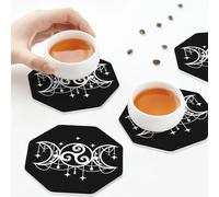 Sottobicchieri in pelle PU, adesivo Tripla Dea, sottobicchieri in pelle Tripla Luna per bevande, set di 6 ottagoni