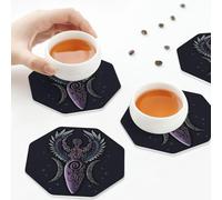 Sottobicchieri in pelle PU, albero della vita, spirale, dea, Wicca, set di 6 sottobicchieri in pelle per bevande, ottagono