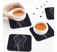 Sottobicchieri in pelle PU, albero della vita, spirale, dea, Wicca, set di 6 sottobicchieri quadrati per bevande