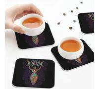 Sottobicchieri in pelle PU, albero della vita, spirale, dea, Wicca, set di 6 sottobicchieri quadrati per bevande
