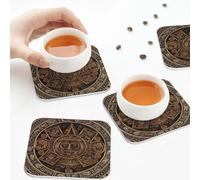 Sottobicchieri in pelle PU, antico calendario azteco, set di 6 sottobicchieri quadrati per bevande