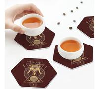Sottobicchieri in pelle PU, antico dio egizio Thoth Ankh simbolo dello scarabeo, set di 6 sottobicchieri in pelle per bevande esagonali