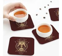 Sottobicchieri in pelle PU, antico dio egizio Thoth Ankh simbolo dello scarabeo, set di 6 sottobicchieri in pelle per bevande quadrati