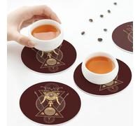 Sottobicchieri in pelle PU, antico dio egizio Thoth Ankh simbolo dello scarabeo, set di 6 sottobicchieri in pelle per bevande, forma rotonda