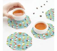 Sottobicchieri in pelle PU, colorati, retrò, metà secolo, motivo arlecchino moderno, set di 6 sottobicchieri in pelle per bevande, ottagono