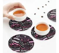 Sottobicchieri in pelle PU, nastro per la consapevolezza del cancro al seno, set di 6 sottobicchieri in pelle per bevande, forma rotonda