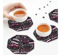 Sottobicchieri in pelle PU, nastro per la consapevolezza del cancro al seno, set di 6 sottobicchieri in pelle per bevande, ottagonali
