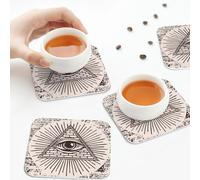 Sottobicchieri in pelle PU, occhio onniveggente di Dio all'interno del triangolo piramidale, set di 6 sottobicchieri in pelle per bevande quadrati