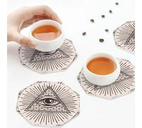 Sottobicchieri in pelle PU, occhio onniveggente di Dio all'interno di un triangolo piramidale, set di 6 sottobicchieri in pelle per bevande, ottagono