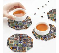 Sottobicchieri in pelle PU, piastrelle Talavera vintage, arte popolare messicana, set di 6 sottobicchieri in pelle per bevande, ottagonali