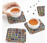 Sottobicchieri in pelle PU, piastrelle Talavera vintage, arte popolare messicana, set di 6 sottobicchieri in pelle per bevande quadrati