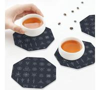 Sottobicchieri in pelle PU, segni di geometria sacra, sottobicchieri in pelle per bevande, set di 6 ottagoni