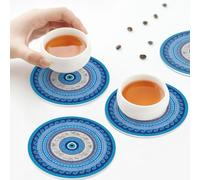 Sottobicchieri in pelle PU, set di 6 sottobicchieri in pelle anti-malocchio Matiasma per bevande, forma rotonda