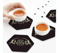 Sottobicchieri in pelle PU, set di 6 sottobicchieri in pelle con arte satanica occulta e wicca per bevande, esagono