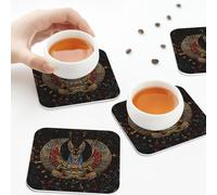 Sottobicchieri in pelle PU, set di 6 sottobicchieri in pelle con dio egizio Anubi per bevande, quadrati