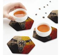 Sottobicchieri in pelle PU, set di 6 sottobicchieri in pelle di bisonte con ruota della medicina in stile nativo americano per bevande, esagonali
