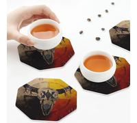 Sottobicchieri in pelle PU, set di 6 sottobicchieri in pelle di bisonte con ruota della medicina in stile nativo americano per bevande, ottagono