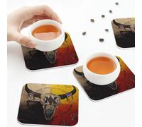 Sottobicchieri in pelle PU, set di 6 sottobicchieri in pelle di bisonte con ruota di medicina in stile nativo americano per bevande, quadrati
