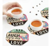 Sottobicchieri in pelle PU, set di 6 sottobicchieri in pelle Live Laugh Love Butterfly per bevande, ottagono