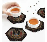 Sottobicchieri in pelle PU, set di 6 sottobicchieri in pelle per bevande con dio egizio Anubis, esagonali