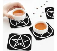 Sottobicchieri in pelle PU, set di 6 sottobicchieri in pelle per bevande con motivo pentacolo, stregoneria moderna, pagana, Wicca, quadrato