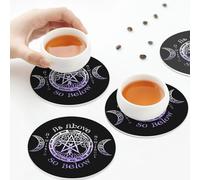 Sottobicchieri in pelle PU, set di 6 sottobicchieri in pelle per bevande con tripla dea della luna, strega pagana wicca, forma rotonda
