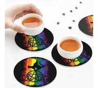 Sottobicchieri in pelle PU, set di 6 sottobicchieri in pelle per bevande con tripla luna, strega, stregoneria, wicca, forma rotonda