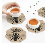 Sottobicchieri in pelle PU, set di 6 sottobicchieri in pelle Queen Bee con corona per bevande, ottagono