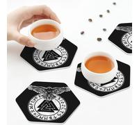 Sottobicchieri in pelle PU, set di 6 sottobicchieri in pelle vichinga per bevande, dio Odino dei martelli, esagonali