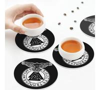 Sottobicchieri in pelle PU, set di 6 sottobicchieri in pelle vichinghi con il dio dei martelli Odino per bevande, forma rotonda