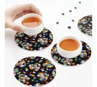 Sottobicchieri in pelle PU, sottobicchieri in pelle colorati per bevande, set da 6, forma rotonda, per la consapevolezza dell'autismo