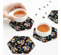 Sottobicchieri in pelle PU, sottobicchieri in pelle colorati per bevande, set di 6 esagonali, per la consapevolezza dell'autismo