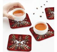 Sottobicchieri in pelle PU, sottobicchieri in pelle con ruota della medicina rossa dei nativi americani per bevande, set da 6 quadrati