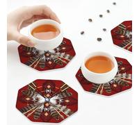 Sottobicchieri in pelle PU, sottobicchieri in pelle con ruota della medicina rossa dei nativi americani per bevande, set di 6 ottagoni