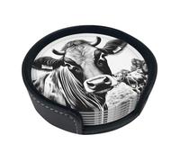 Sottobicchieri in pelle sintetica con stampa di mucca con sottobicchieri, set di 6 sottobicchieri per ufficio, casa, bar, decorazione