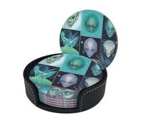 Sottobicchieri in pelle stampata alieno verde (confezione da 6) - Tappetino per bevande resistente al calore per la casa e l'ufficio