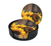 Sottobicchieri in pelle stampata con girasoli gialli (confezione da 6) - Tappetino per bevande resistente al calore per la casa e l'ufficio