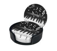 Sottobicchieri in pelle stampati con note musicali in bianco e nero (confezione da 6) - Tappetino per bevande resistente al calore per la casa e l'ufficio