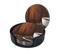 Sottobicchieri in pelle stampati con tazza da caffè e chicchi di caffè (confezione da 6) - Tappetino per bevande resistente al calore per la casa e l'ufficio
