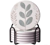 Sottobicchieri in per terra di Diatomee 6 con Supporto - Assorbenti ad Asciugatura Rapida per Bevande Calde e Fredde - Antiscivolo 10x10cm