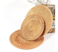 Sottobicchieri in rattan fatti a mano in vimini naturale, stile bohémien, 3 pezzi, resistenti al calore, per tavolino da caffè, regali di inaugurazione della casa, bevande calde, decorazione per la