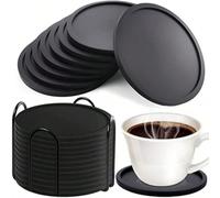 Sottobicchieri in silicone neri, confezione da 12 pezzi, sottobicchieri tondi in silicone con vassoio, sottobicchieri neri antiscivolo per boccali di birra e tazze da caffè 3 pezzi neri,Set di cuscini