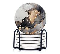Sottobicchieri in vetro con supporto, sottobicchiere in ceramica in stile marmo con base in sughero, utilizzabile per tazze, vasi, vetro, candele o bar, decorazione per la casa e il soggiorno,nero