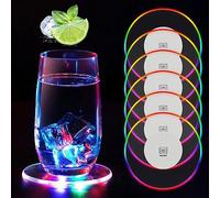 Sottobicchieri luminosi in acrilico: 6 pezzi in acrilico, rotondi, impermeabili, sottobicchieri colorati a LED per bevande, bottiglie di champagne, feste, matrimoni, Natale