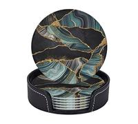 Sottobicchieri moderni per bevande, set di 6 sottobicchieri rotondi per la famiglia Tappetino rotondo moderno per tazze, marmo di granito nero e onice blu