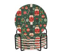 Sottobicchieri natalizi verdi schiaccianoci per bevande, in tessuto, assorbenti, intrecciati, con supporto, decorazione per tavolino da caffè, ufficio, bar, confezione da 6