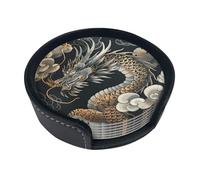 Sottobicchieri neri con drago orientale per bevande, set di 6 sottobicchieri in pelle per tazza da tè per tazza da cucina bar decorazione per la casa regalo di inaugurazione della casa